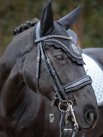 The Dressage Diva - Sound Proof Bonnet, Embroidered silver logo & diamanté crystals