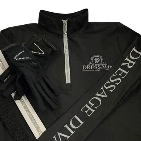 THE DRESSAGE DIVA Black Long Sleeve base layer with mesh equestrian shirt