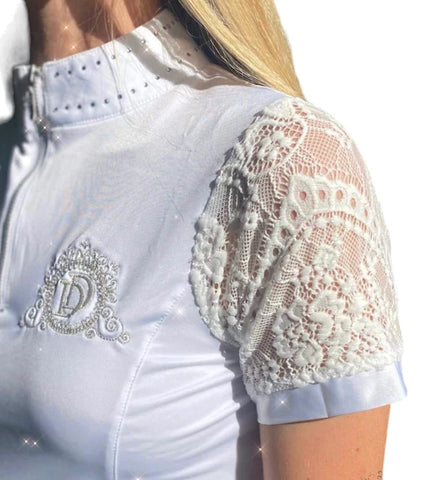The Dressage Diva White Show shirt ~ Lace Sleeve