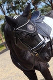 The Dressage Diva Premium Snaffle Dressage Bridle with white trim piping Black Leather