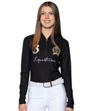 Delzani Olivia Black Equestrian Long Sleeve Polo Shirt with Zip