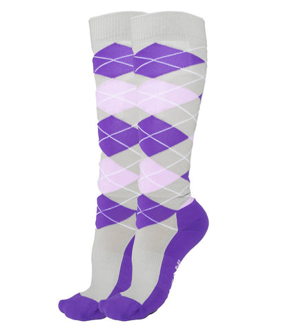 Delzani Ladies Horse Riding Socks - Argyle Purple and Pink