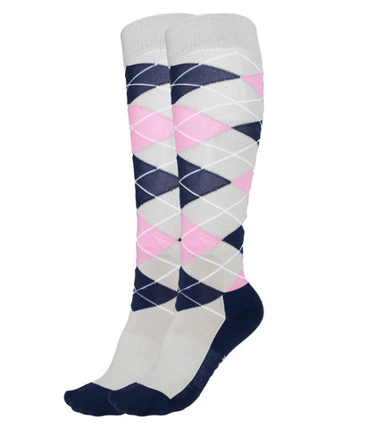 Delzani Ladies Horse Riding Socks - Argyle Navy and Pink