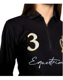 Delzani Olivia Black Equestrian Long Sleeve Polo Shirt with Zip