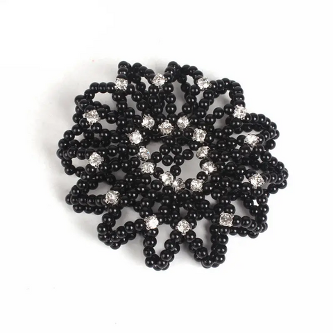 MFE Elastic Hair Net Handmade Crochet Faux with Rhinestones